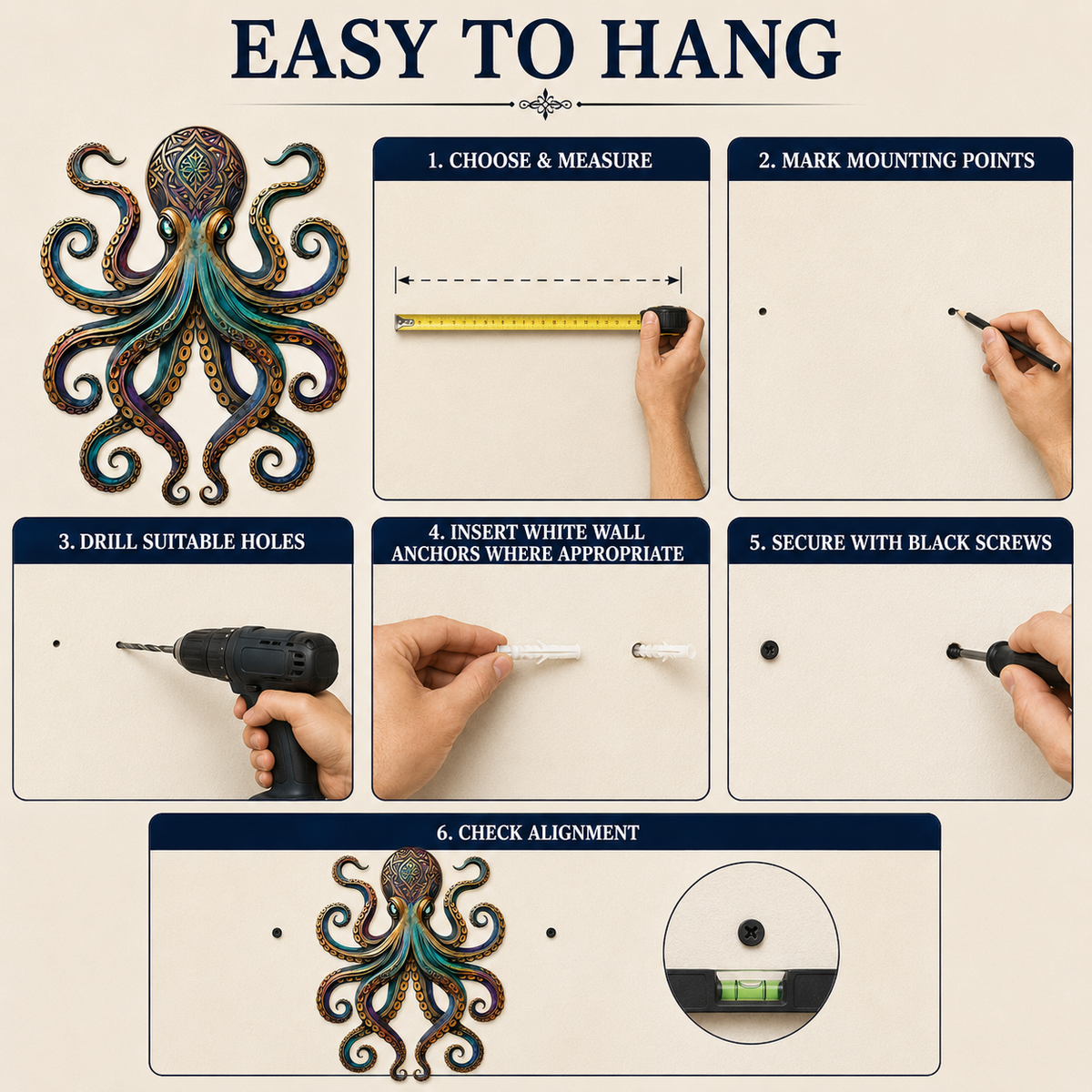 Easy To Hang — Octopus Metal Wall Art Octopus Wall Decor Coastal Wall Art