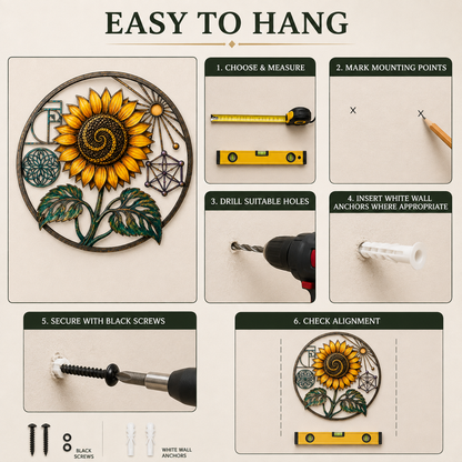 Easy To Hang — Sunflower Sacred Geometry Metal Wall Art Spiritual Wall Art Fibonacci