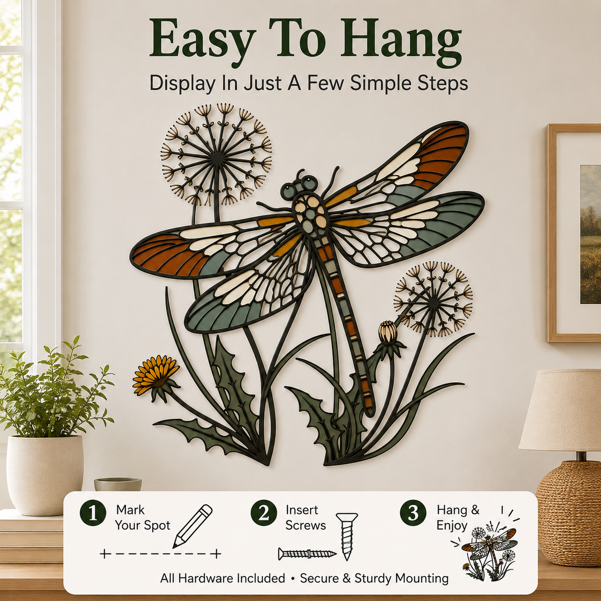 Easy To Hang - Dragonfly Wall Art Metal Wall Art Outdoor Wall Art Wildflower