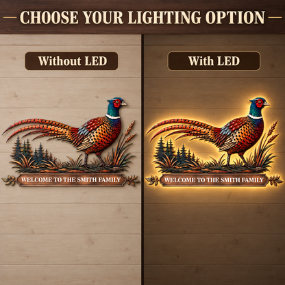 Personalized Pheasant Metal Wall Art Family Name Sign Custom Cabin Wall Decor Wildlife Lodge Decor With LED — Lighting Option – Comparison