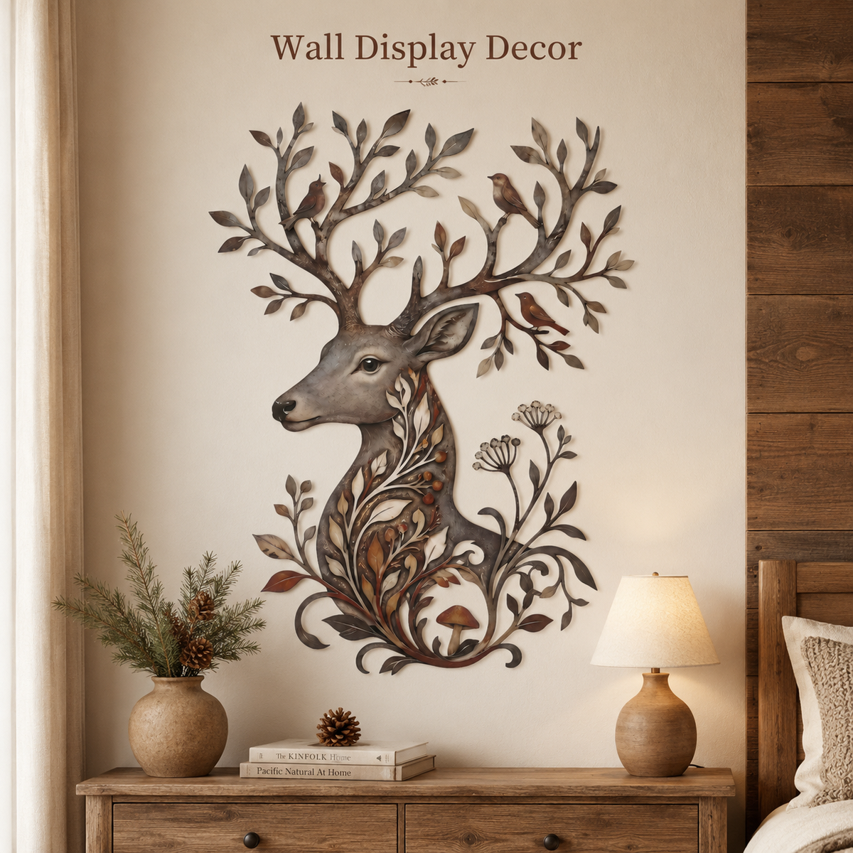 Placement Decor - Botanical Deer Metal Wall Art Woodland Wildlife Decor Deer Antler
