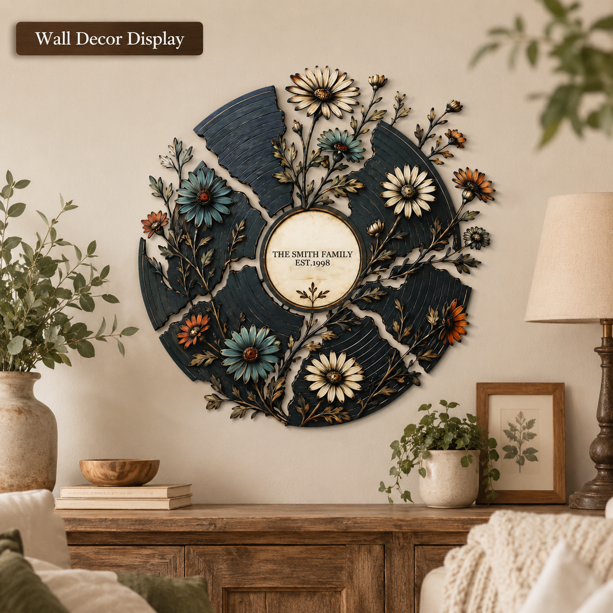Placement Decor - Personalized Floral Record Metal Wall Art Custom Vinyl Record Decor