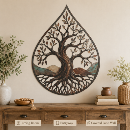 Placement Decor - Water Drop Tree of Life Metal Wall Art Nature Inspired