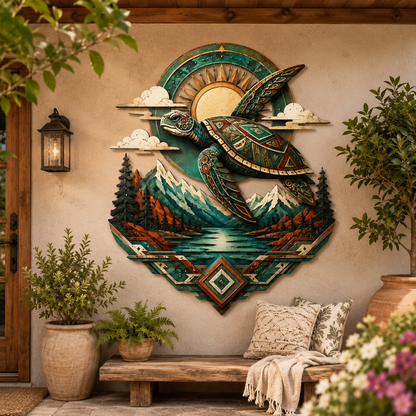 Placement Decor - Sea Turtle Metal Wall Art Southwestern Wildlife Decor Mountain Lake