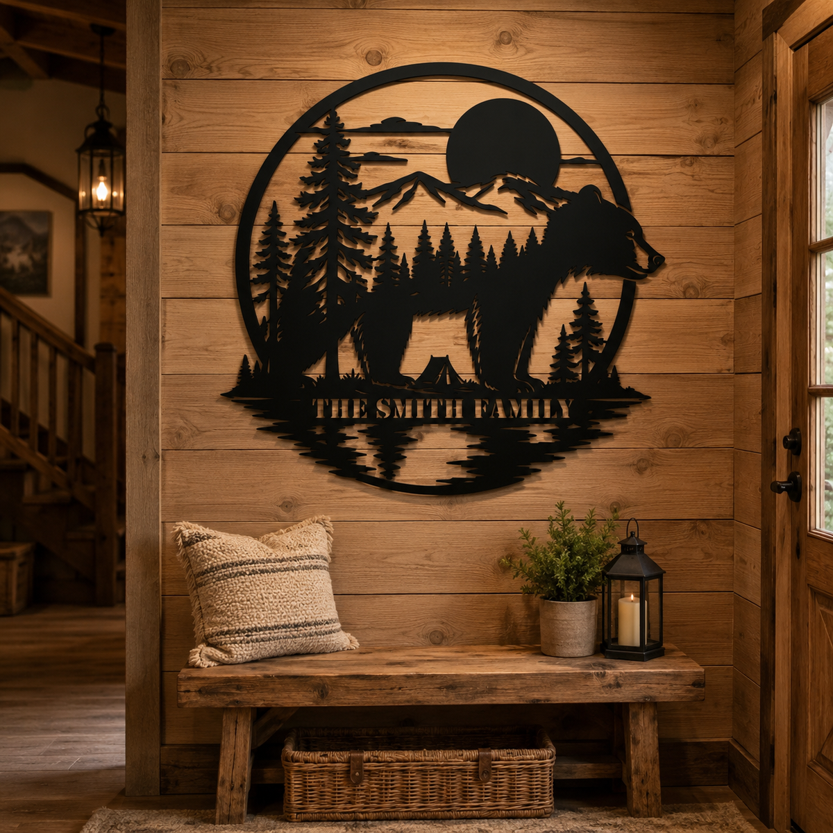 Placement Decor - Personalized Bear Metal Sign Custom Family Name Cabin Wall Decor