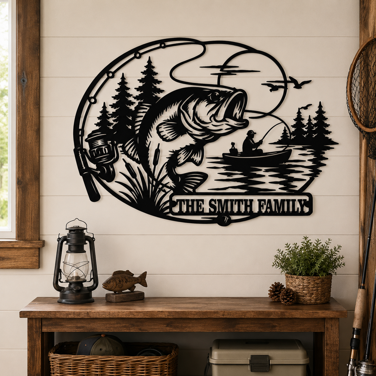 Placement Decor - Personalized Fishing Metal Sign Custom Family Name Bass Fishing Wall