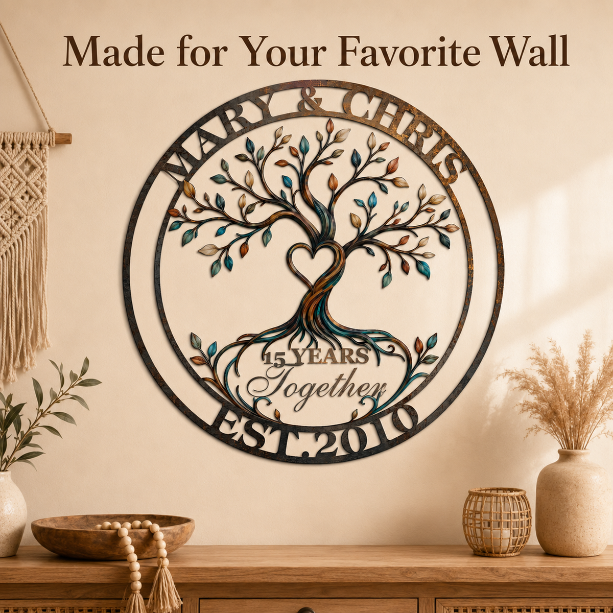 Wall Placement Decor - Personalized Anniversary Gift Custom Couple Name Tree of Life Metal
