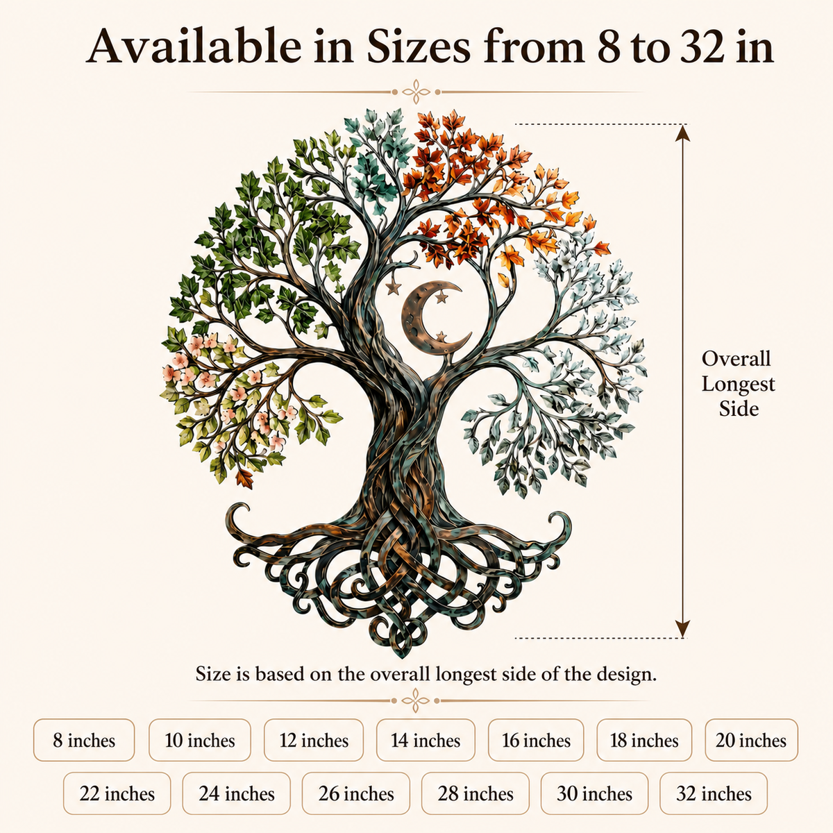Compact Size Guide - Tree of Life Metal Wall Art Celtic Four Seasons Tree