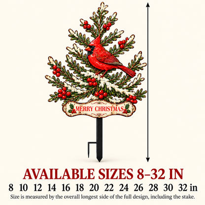 Custom Cardinal Christmas Pine Tree Metal Garden Stake Personalized Christmas Yard Art Cardinal Garden Decor Outdoor Holiday Decor — Available Size Guide