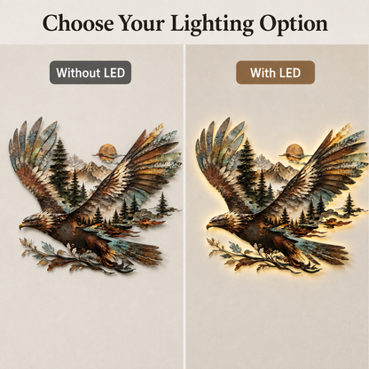 Choose Lighting Option - Bald Eagle Metal Wall Art Eagle Wall Decor Mountain Wildlife