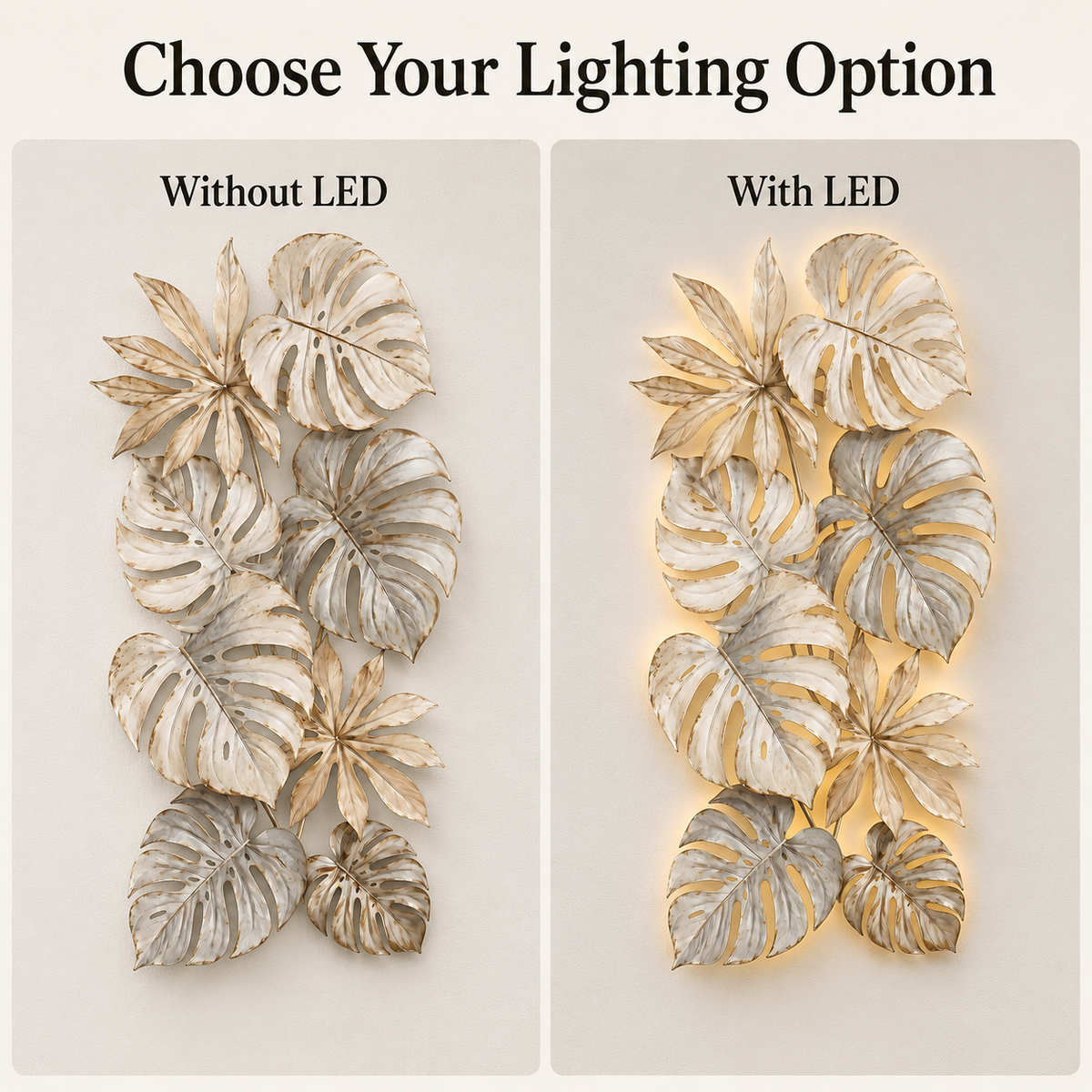Choose Your Lighting Option - Tropical Leaf Metal Wall Art Monstera Wall Decor Botanical Patio
