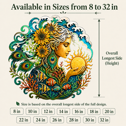 Compact Size Guide - Mother Ocean Metal Wall Art Ocean Goddess Wall Decor Coastal