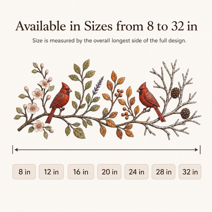 Compact Size Guide - Cardinal Bird Metal Wall Art Four Seasons Wall Decor Flat