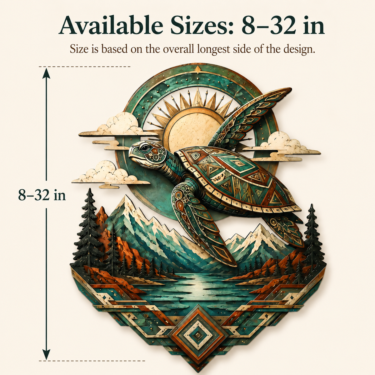 Compact Size Guide - Sea Turtle Metal Wall Art Southwestern Wildlife Decor Mountain Lake
