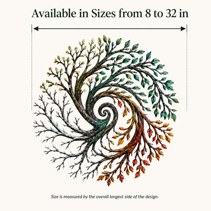 Four Seasons Tree of Life Metal Wall Art Spiral Tree Wall Decor Circular Nature Art for Living Room — Compact Size Guide