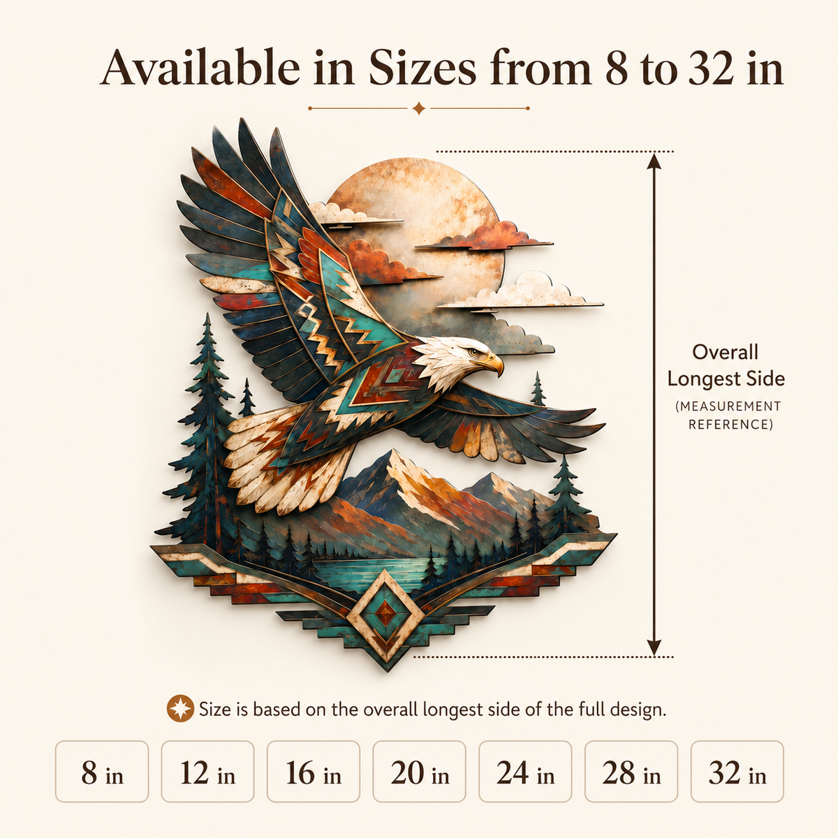 Compact Size Guide - Bald Eagle Metal Wall Art Wildlife Wall Decor Southwestern Eagle