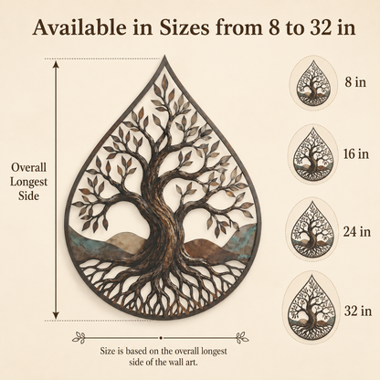 Compact Size Guide - Water Drop Tree of Life Metal Wall Art Nature Inspired