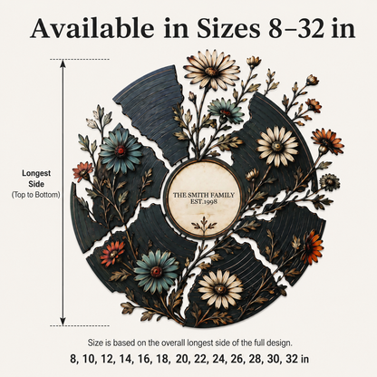 Compact Size Guide - Personalized Floral Record Metal Wall Art Custom Vinyl Record Decor
