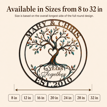 Compact Size Guide - Personalized Anniversary Gift Custom Couple Name Tree of Life Metal
