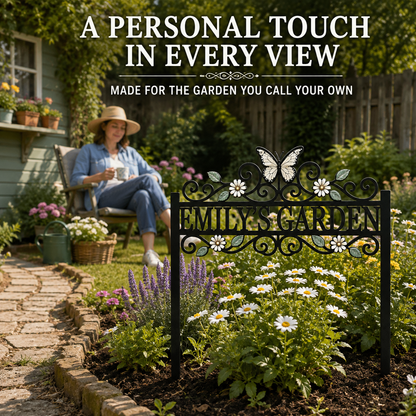 Garden Viewing Scene - Custom Name Garden Stake Personalized Butterfly Garden Decor Daisy Floral