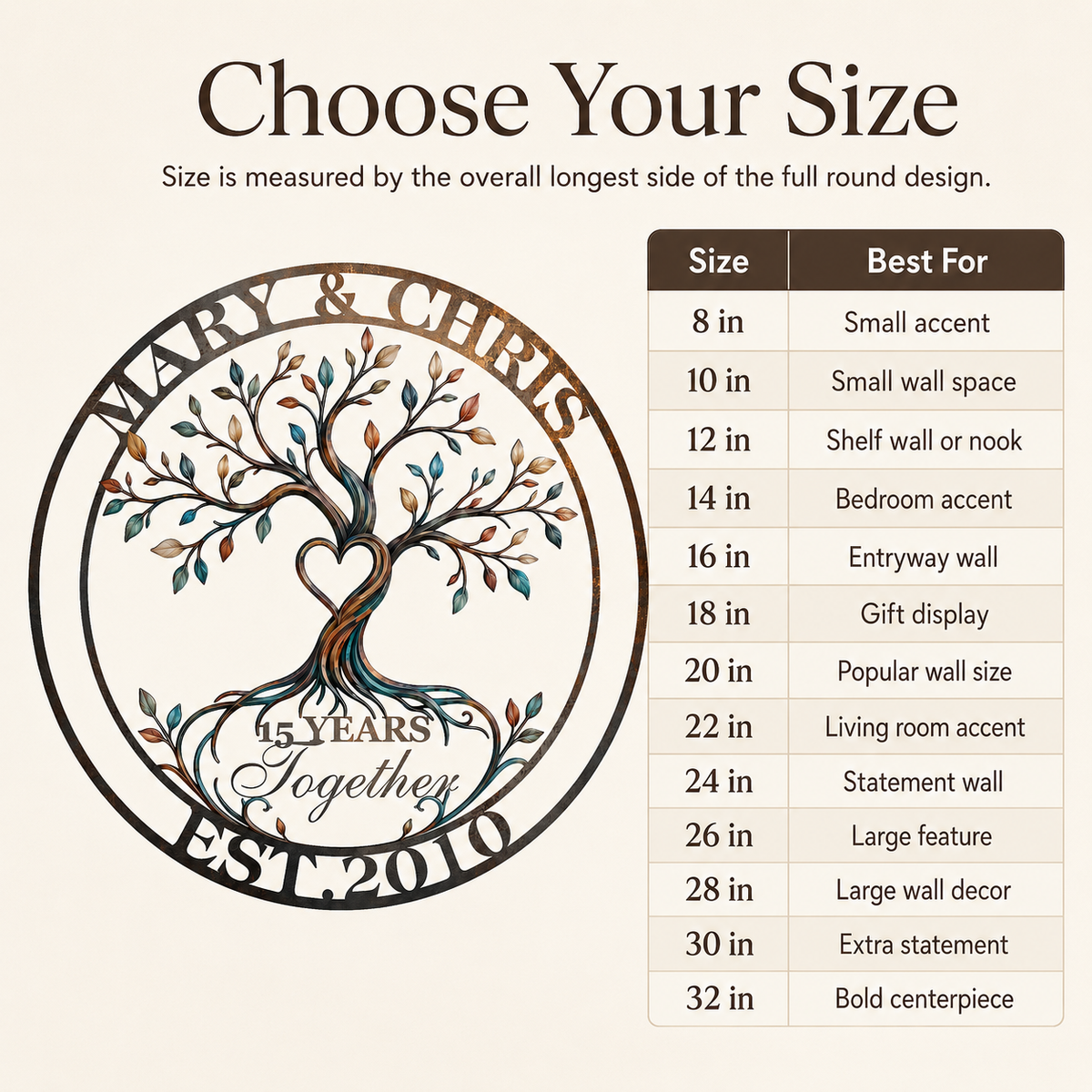 Detailed Wall Size Table - Personalized Anniversary Gift Custom Couple Name Tree of Life Metal