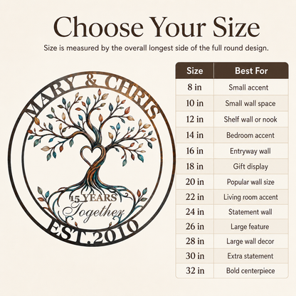Detailed Wall Size Table - Personalized Anniversary Gift Custom Couple Name Tree of Life Metal