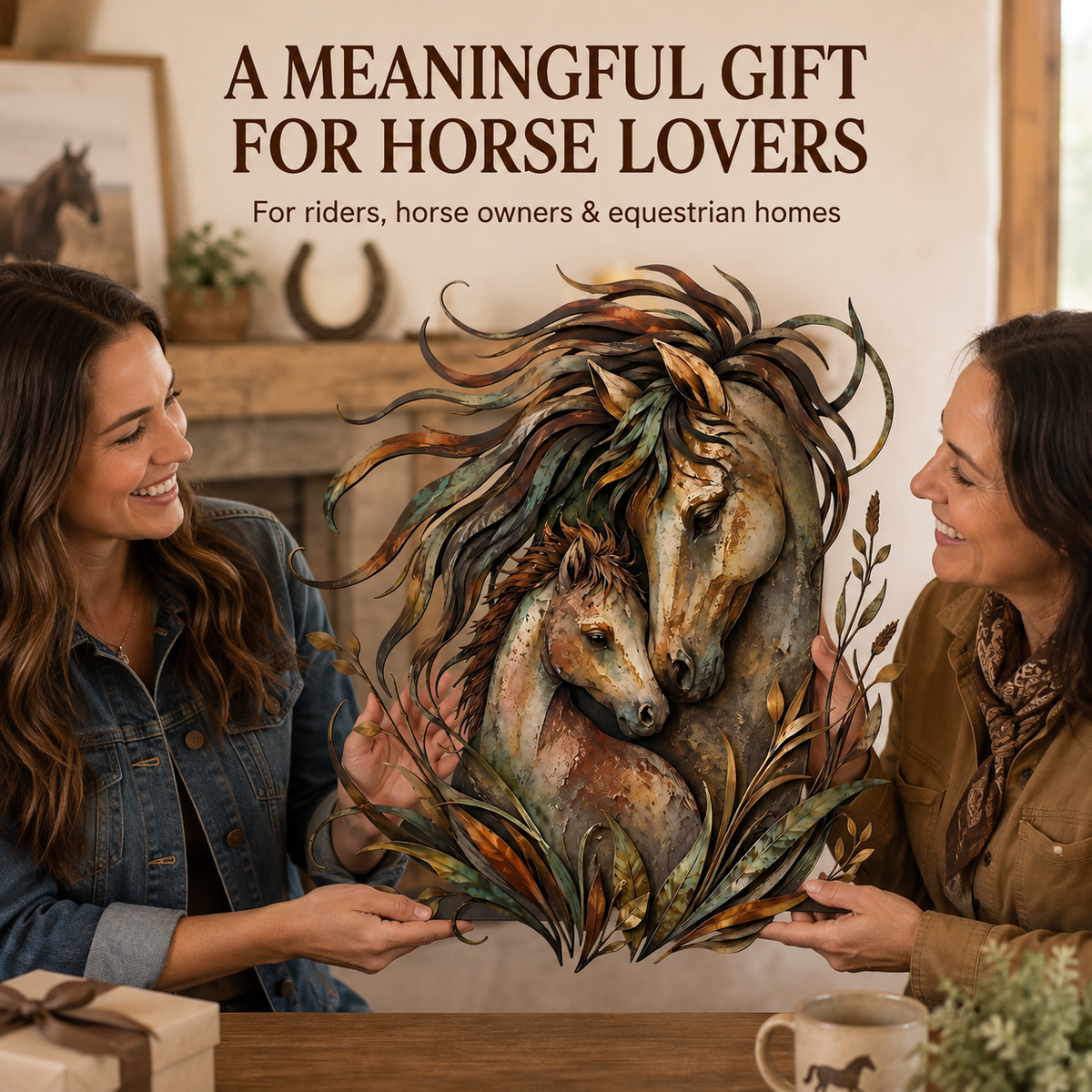 Gift Moment - Horse Metal Wall Art Decor Mare and Foal Wall Art
