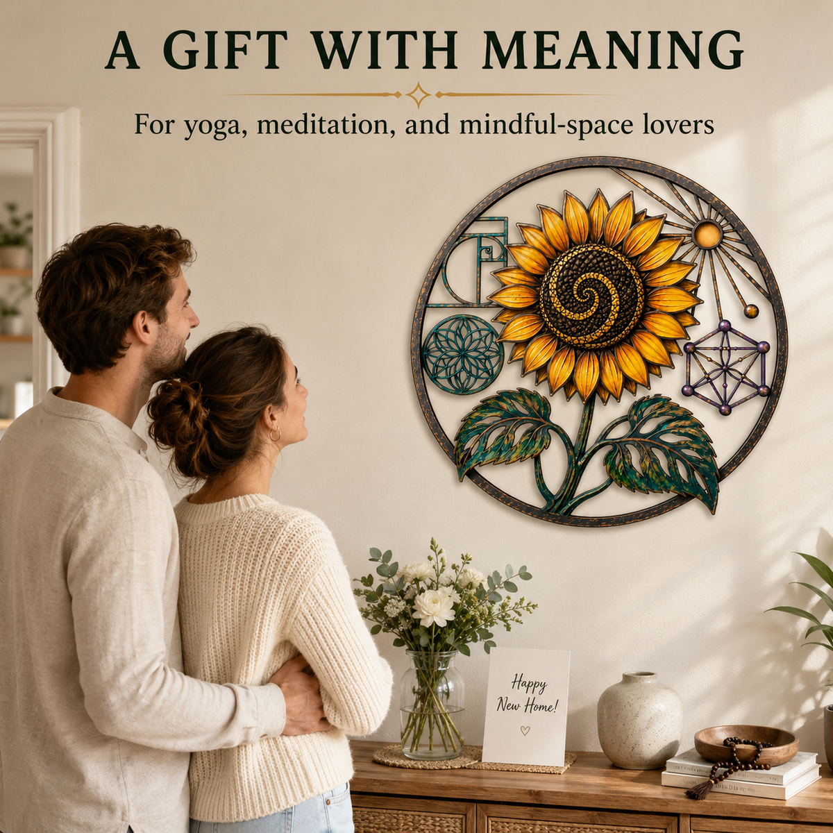 Gift Moment — Sunflower Sacred Geometry Metal Wall Art Spiritual Wall Art Fibonacci