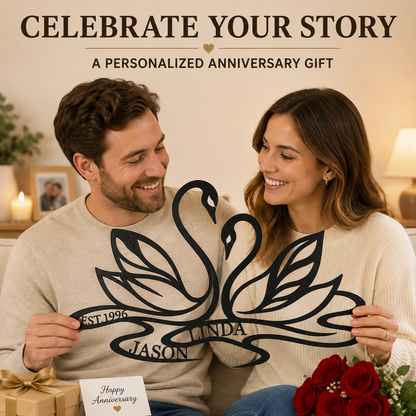 Gift Moment - Custom Swan Couple Name Metal Wall Art Personalized Anniversary Gift