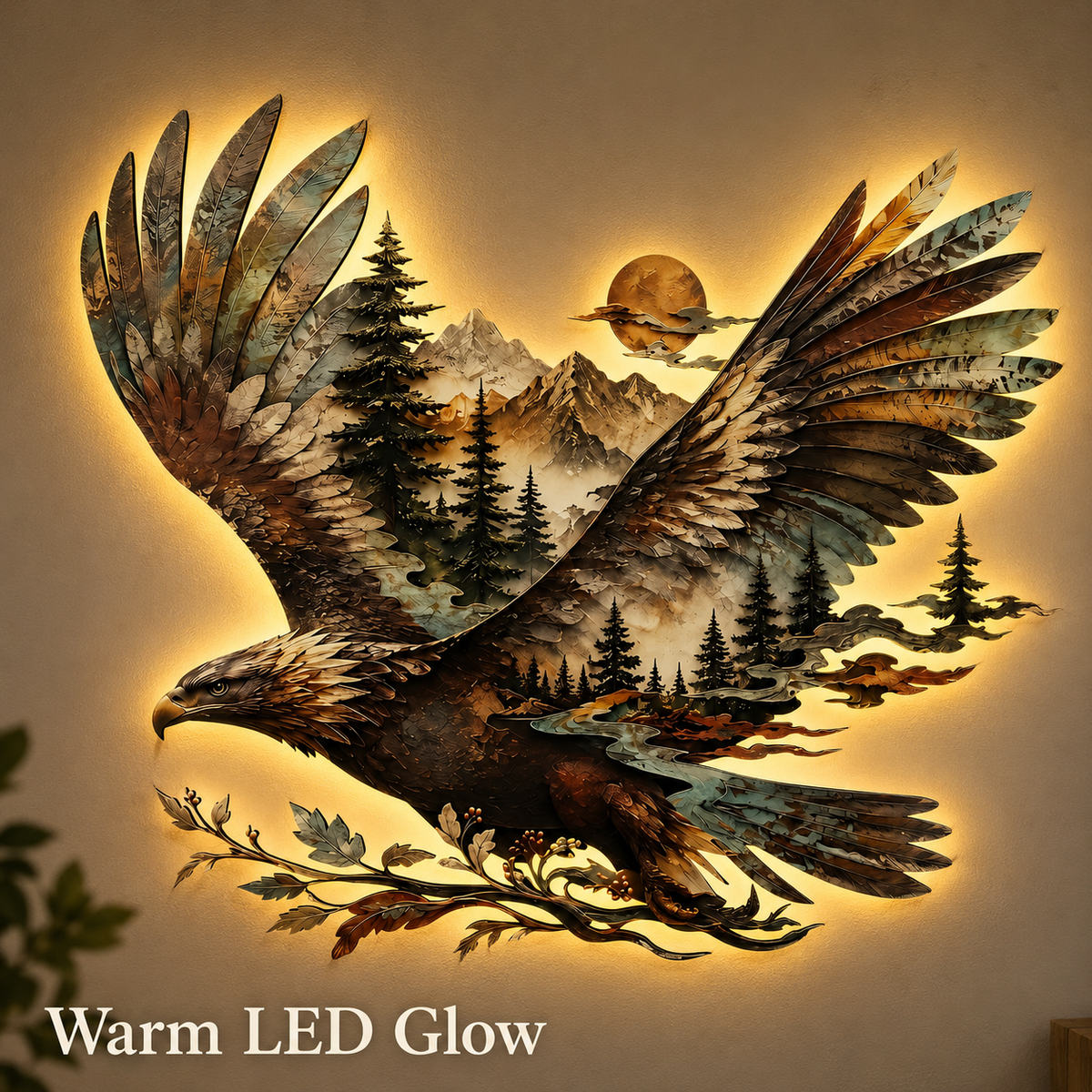 LED Feature Hero' - Bald Eagle Metal Wall Art Eagle Wall Decor Mountain Wildlife