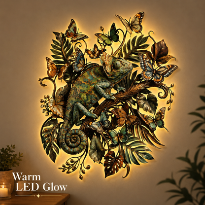 LED Feature Hero' - Chameleon Metal Wall Art Tropical Reptile Wall Decor Colorful Jungle
