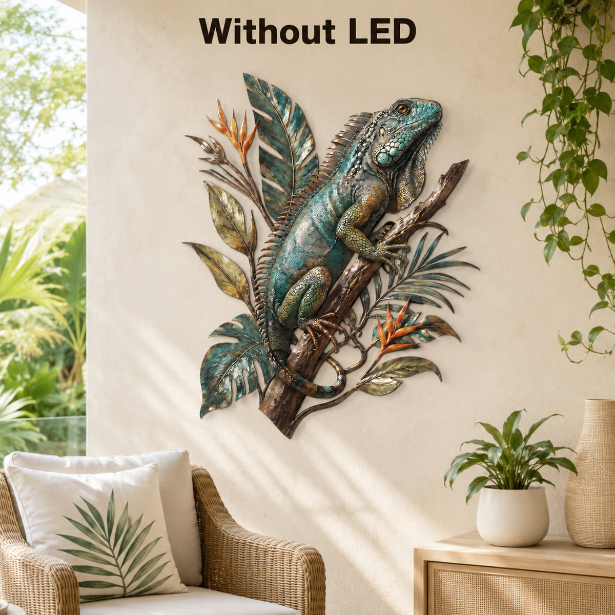 Without LED Lifestyle - Iguana Metal Wall Art Tropical Lizard Wall Decor Jungle Animal