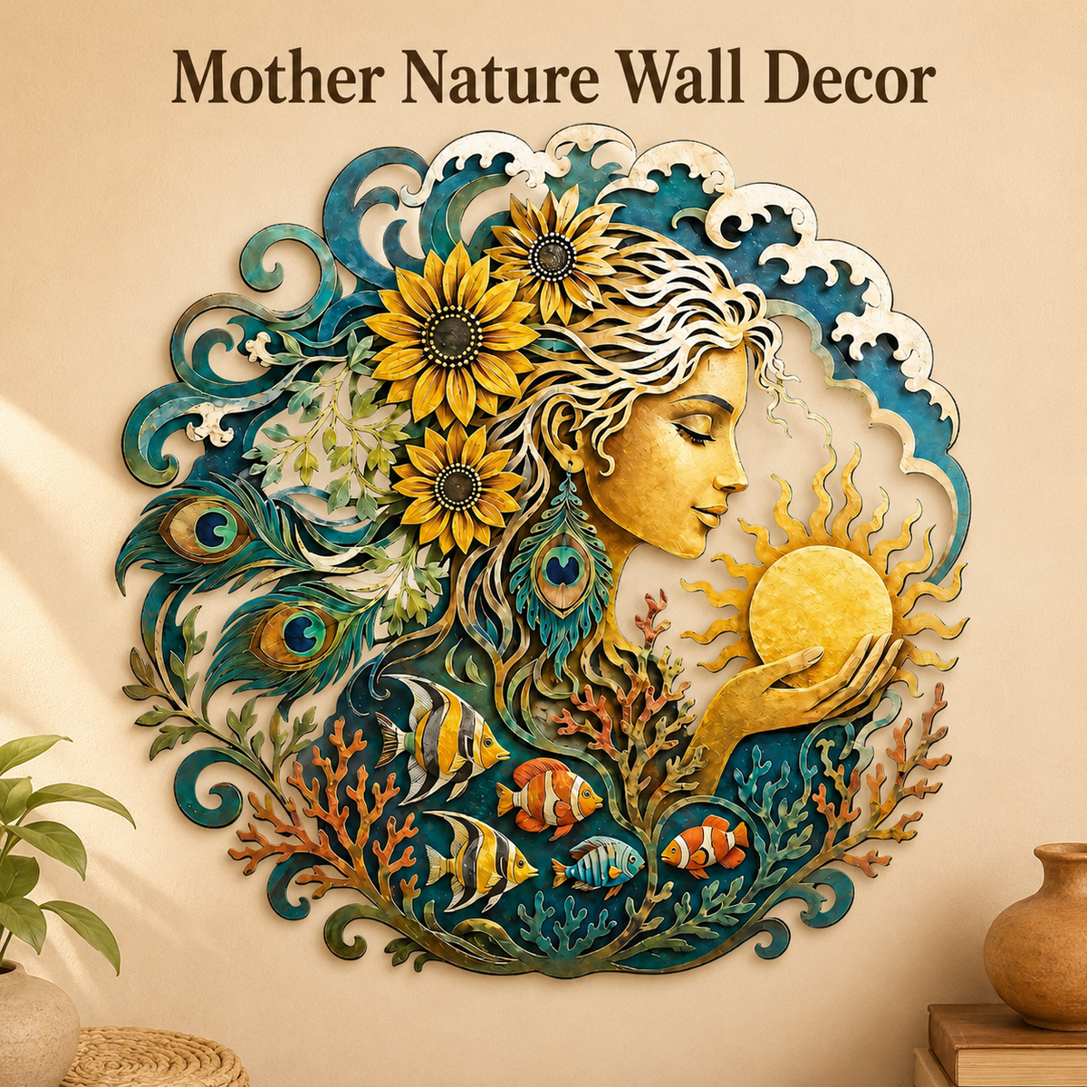 Main_01 - Mother Ocean Metal Wall Art Ocean Goddess Wall Decor Coastal