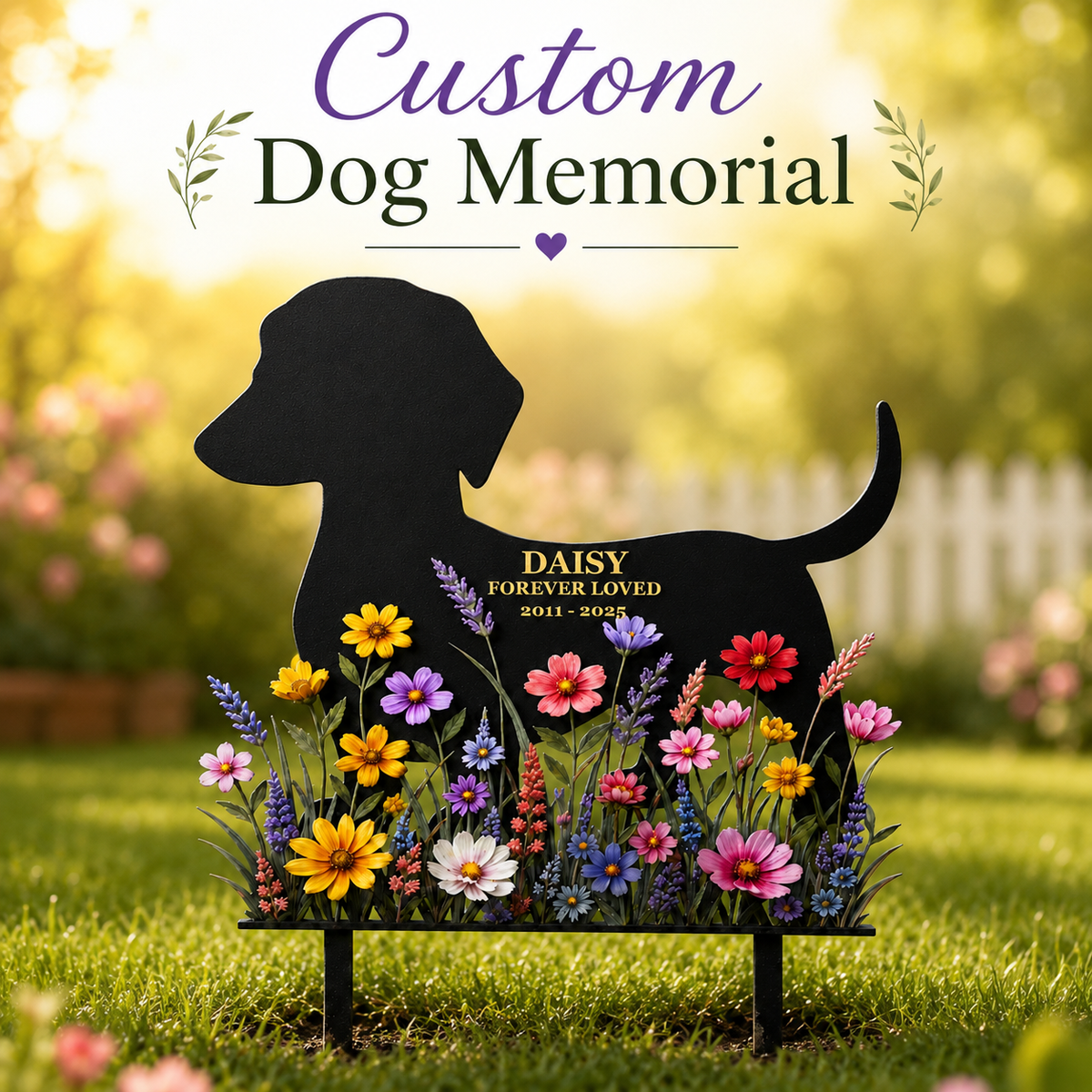 Personalized Dog Memorial Garden Stake, Custom Metal Pet Grave Marker, Forever Loved Dog Loss Sympathy Gift — Main 01