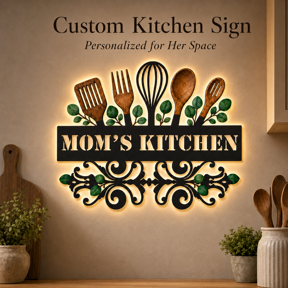 Main_01 - Custom Kitchen Wall Art Personalized Baking Metal Decor Botanical Utensil