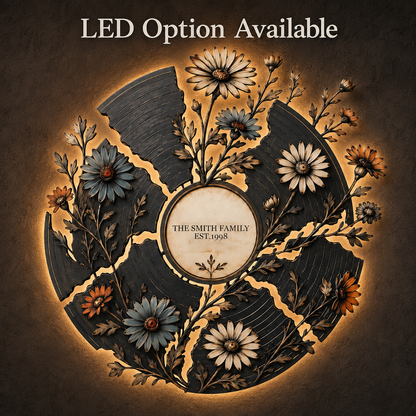 Main_01_Led - Personalized Floral Record Metal Wall Art Custom Vinyl Record Decor