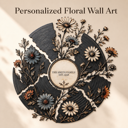 Main_01 - Personalized Floral Record Metal Wall Art Custom Vinyl Record Decor