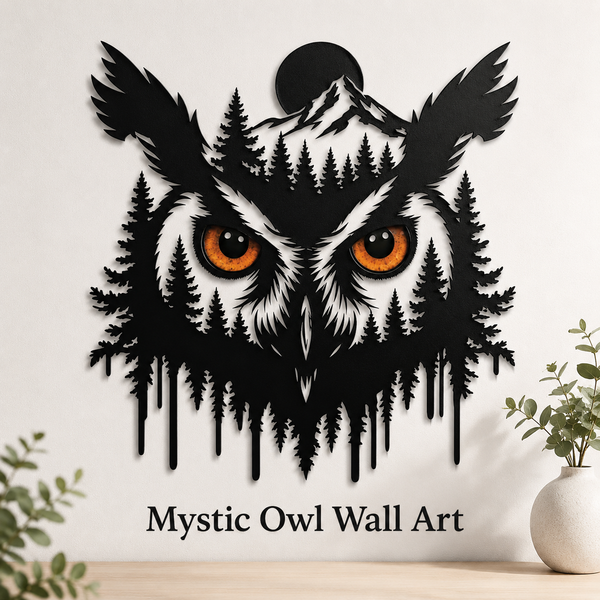 Main_01 - Owl Metal Wall Art Glowing Owl Eyes Wildlife Art Woodland
