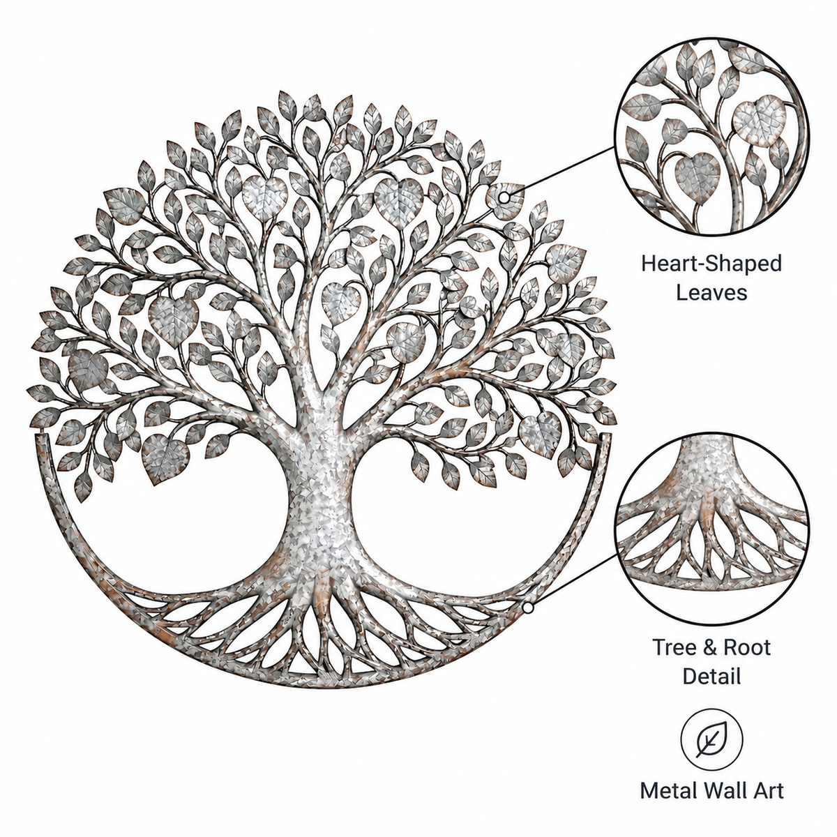 Main_02 - Tree of Life Metal Wall Art Heart Leaf Family Tree