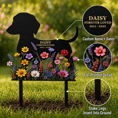 Personalized Dog Memorial Garden Stake, Custom Metal Pet Grave Marker, Forever Loved Dog Loss Sympathy Gift — Main 02