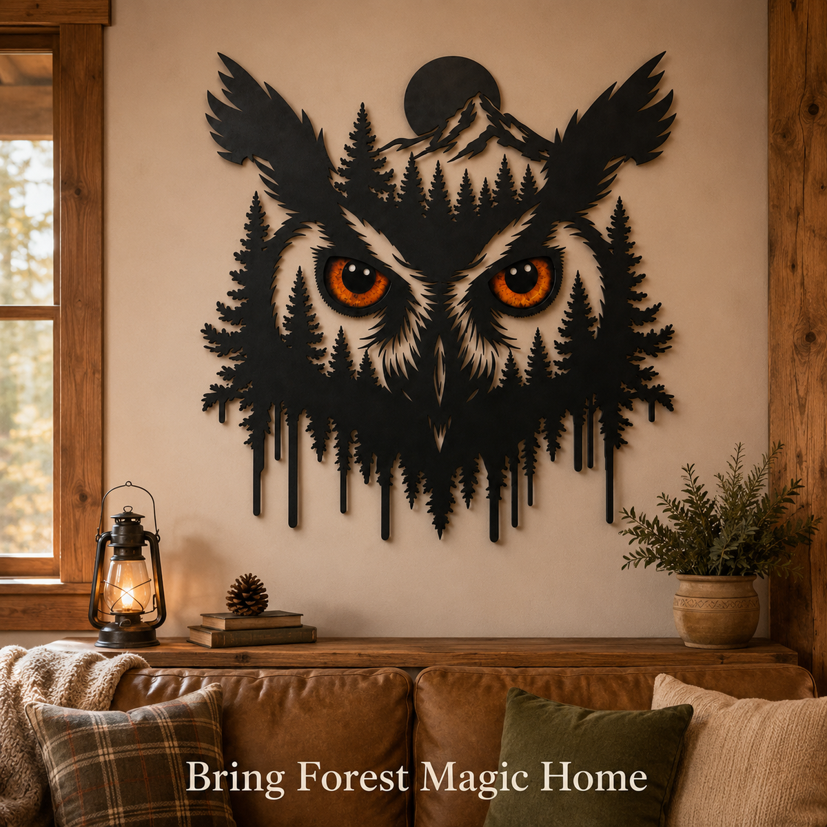 Main_03 - Owl Metal Wall Art Glowing Owl Eyes Wildlife Art Woodland