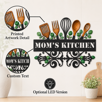 Main_03 - Custom Kitchen Wall Art Personalized Baking Metal Decor Botanical Utensil