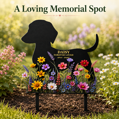 Personalized Dog Memorial Garden Stake, Custom Metal Pet Grave Marker, Forever Loved Dog Loss Sympathy Gift — Main 03