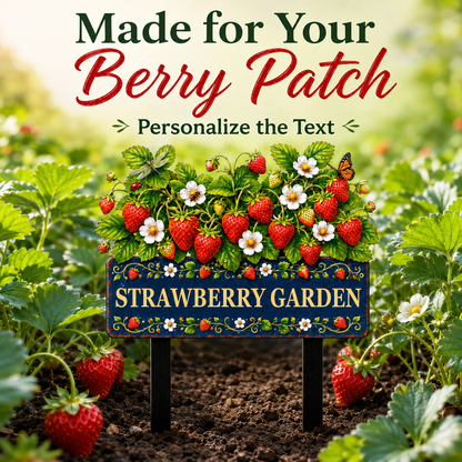 Personalized Strawberry Garden Stake Sign, Custom Metal Yard Decor, Berry Garden Sign, Spring Garden Gift for Gardeners — Main 03