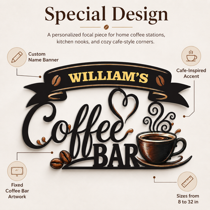 Coffee Metal Wall Art Decor Personalized Coffee Bar Sign Coffee Wall Art Kitchen Wall Decor Coffee Lover Gift Housewarming Gift With LED — Main 03