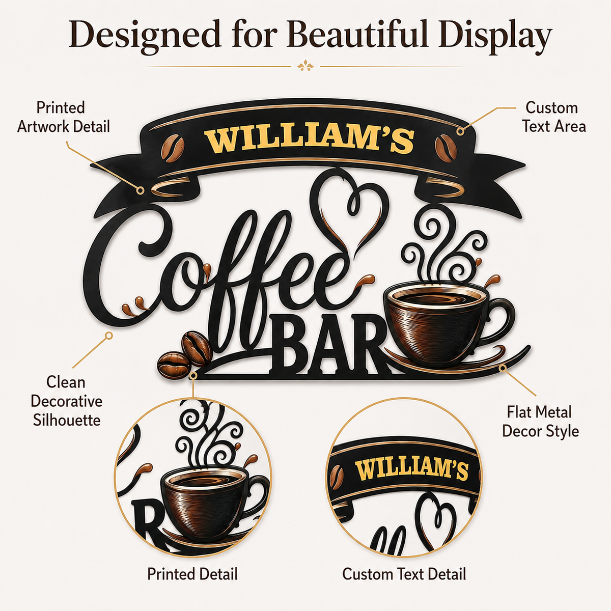 Coffee Metal Wall Art Decor Personalized Coffee Bar Sign Coffee Wall Art Kitchen Wall Decor Coffee Lover Gift Housewarming Gift With LED — Main 04