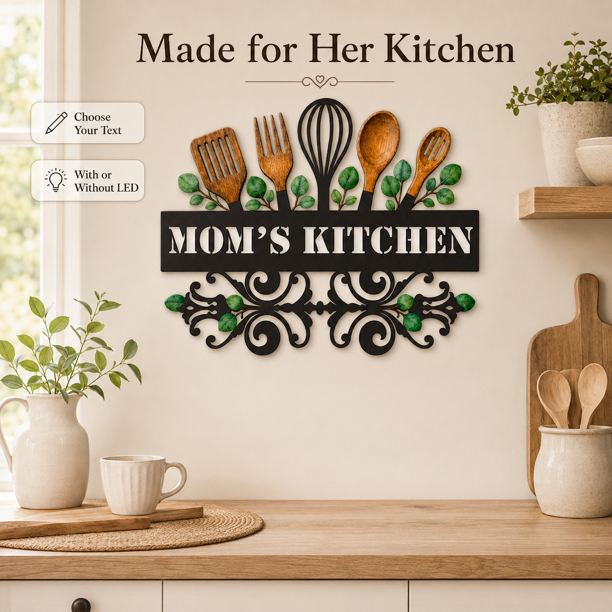 Main_04 - Custom Kitchen Wall Art Personalized Baking Metal Decor Botanical Utensil