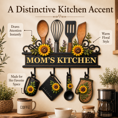 Personalized Mom’s Kitchen Metal Sign, Custom Kitchen Wall Decor, Sunflower Utensil Sign, Mother’s Day Gift with LED — Main 04