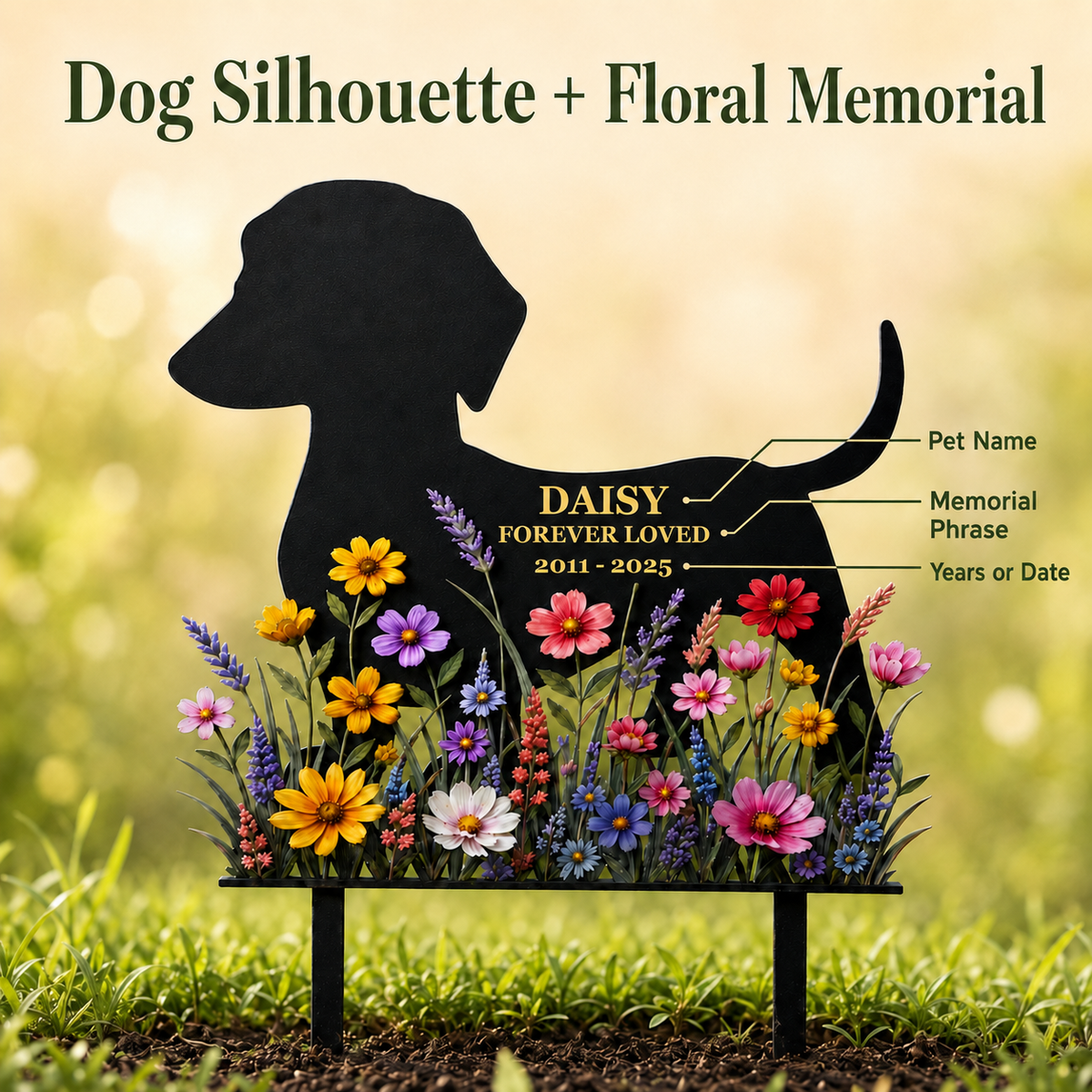 Personalized Dog Memorial Garden Stake, Custom Metal Pet Grave Marker, Forever Loved Dog Loss Sympathy Gift — Main 04