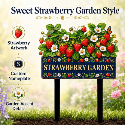 Personalized Strawberry Garden Stake Sign, Custom Metal Yard Decor, Berry Garden Sign, Spring Garden Gift for Gardeners — Main 04